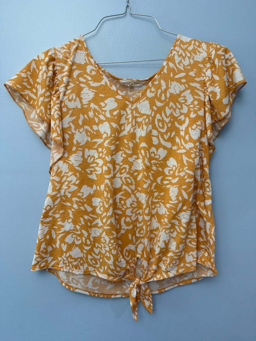 Parallel Skies Floral Print Tie-Front Top - Yellow and White - Size L